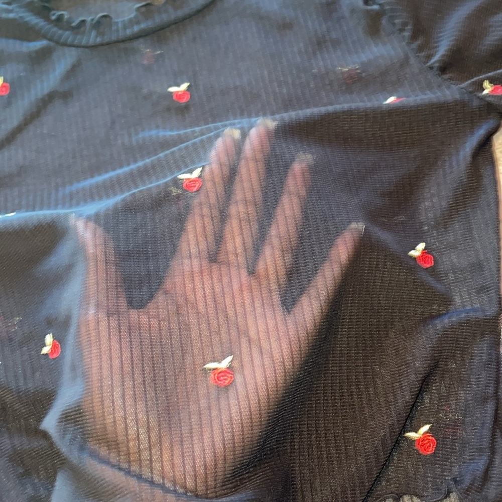 Fashionnova Sheer Black Crop Top w/Roses 🌹 - Picture 2 of 4